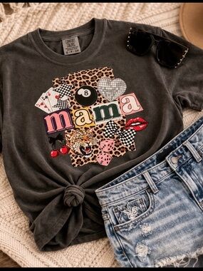Comfort Colors Charcoal Graphic 'mama' Tee with Multicolor Icons small